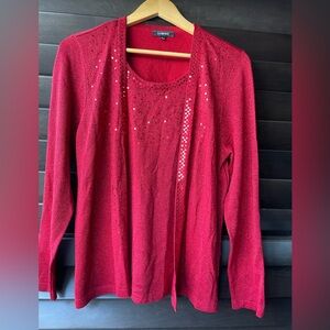 Elementz Large Red Long Sleeve Knit Sparkly Sequence Open Cardigan Attached Top